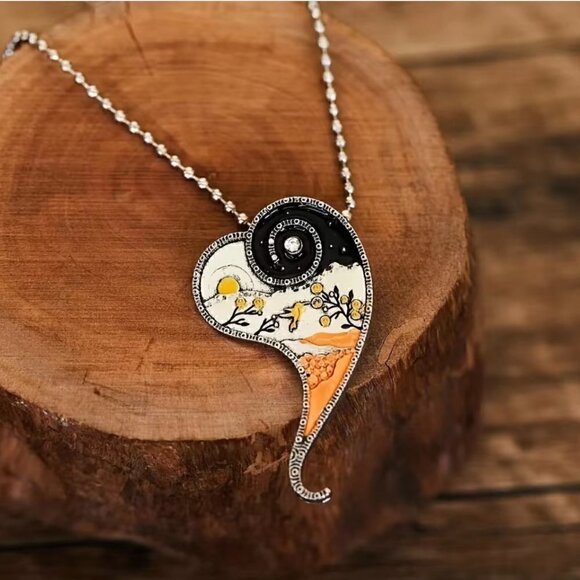 Pendant Necklace with River, Mountains, Sun, Moon, Hummingbird #800 - Picture 1 of 7